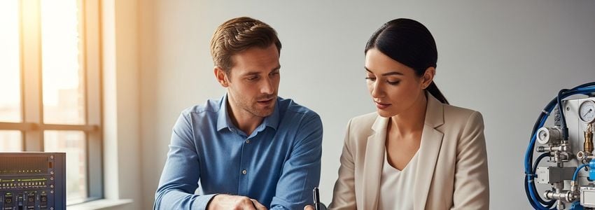 Business professionals reviewing specialized equipment financing options for niche market businesses