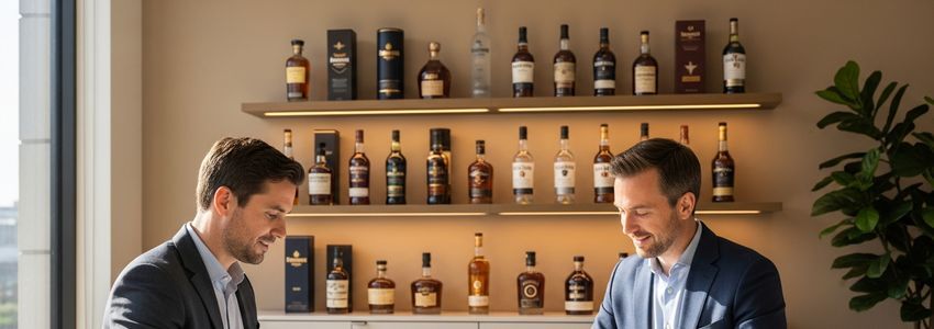 Spirits brand business owner reviewing loan documents with financial advisor