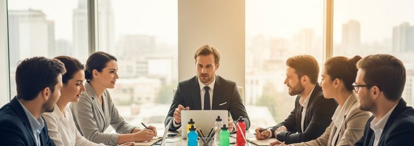 Sports drink company owner reviewing financing options with a business advisor