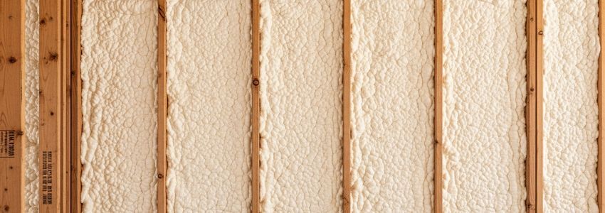 A spray foam insulation contractor operating a professional spray rig inside a commercial building