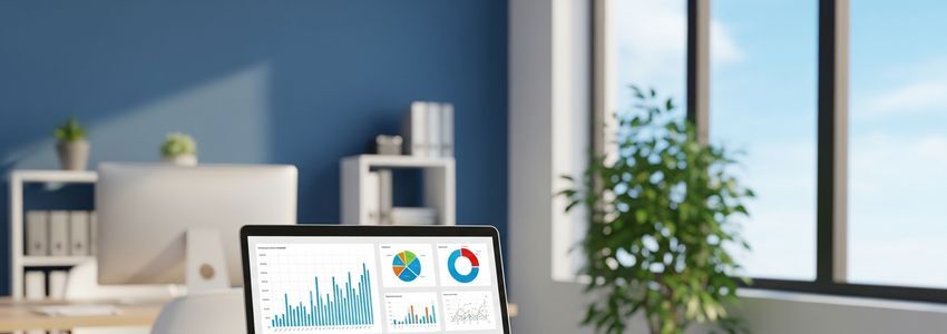 New business owner reviewing startup loan documents at a desk with a laptop and financial paperwork