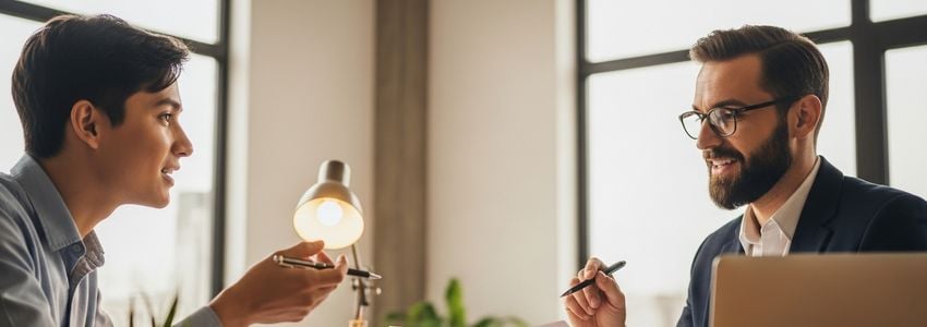 Small business owner reviewing startup loan options with a financial advisor at Crestmont Capital