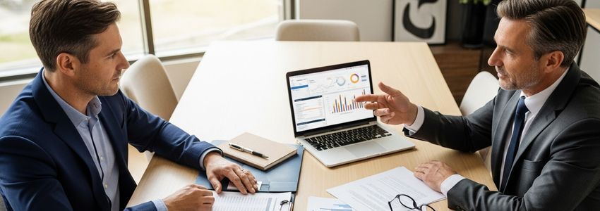 Startup business owner reviewing financing options with an advisor