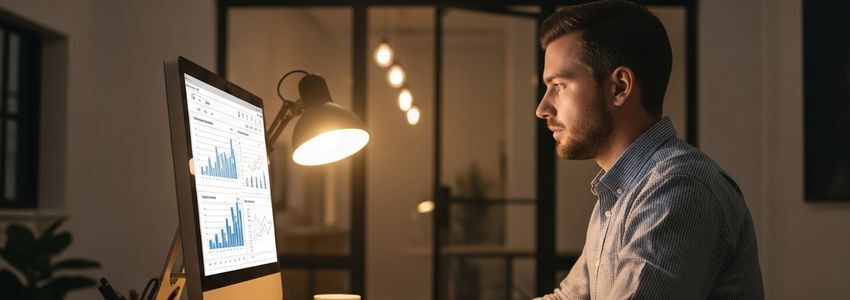 Business professional reviewing financial charts on a computer for startup line of credit planning