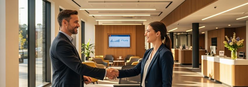 Self-employed business owner discussing stated income loan options with a financial advisor