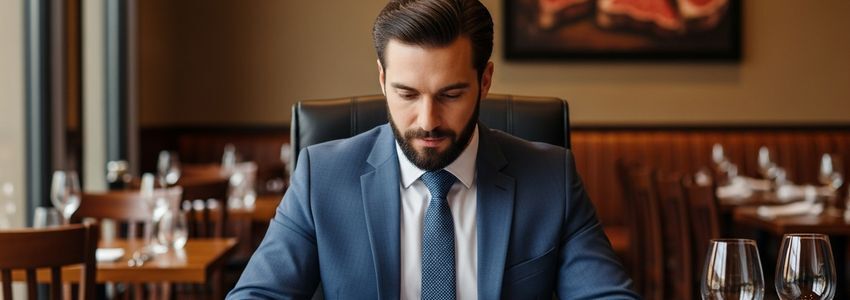 Steakhouse owner reviewing business financing documents