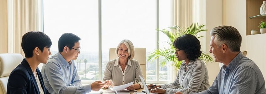 Small business owners in Stockton California meeting with financial advisor to discuss business loans and financing options