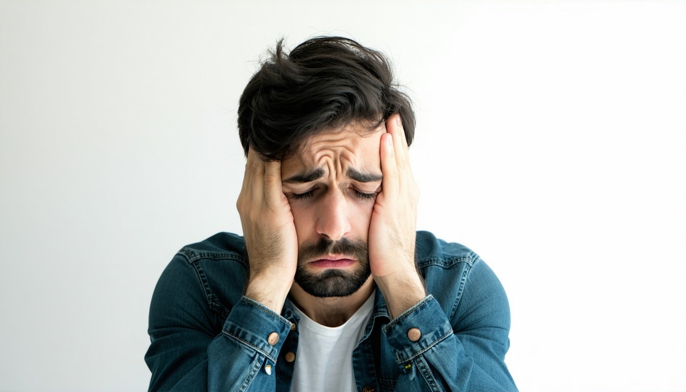 Stressed man due to a business loan scam.