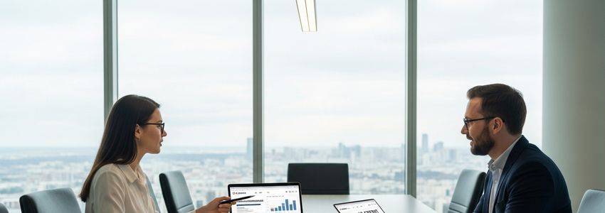 Subscription business owner reviewing financial dashboard and line of credit options