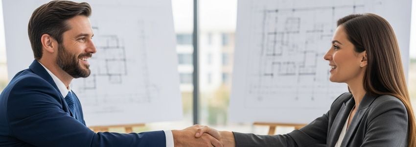 Contractor reviewing surety bond financing documents at construction site office