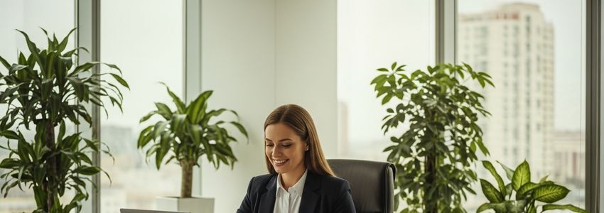 Talent agency owner reviewing financing documents in a modern office