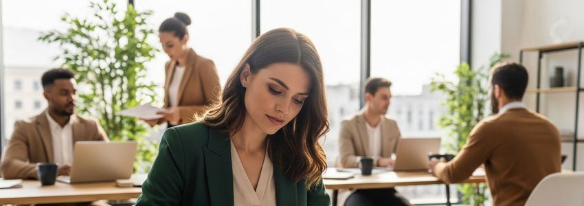 Business professional reviewing equipment financing documents in a modern office