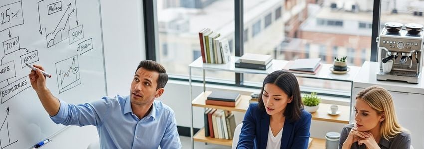 Tech startup founders discussing business loan financing options in a modern office