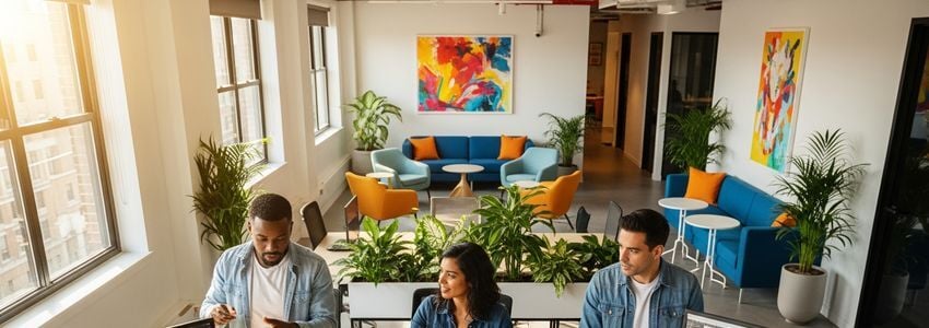 Technology startup founders reviewing loan documents at a modern office conference table