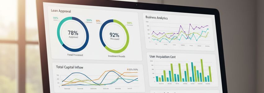Technology business loan statistics dashboard showing approval rates and funding data for tech companies