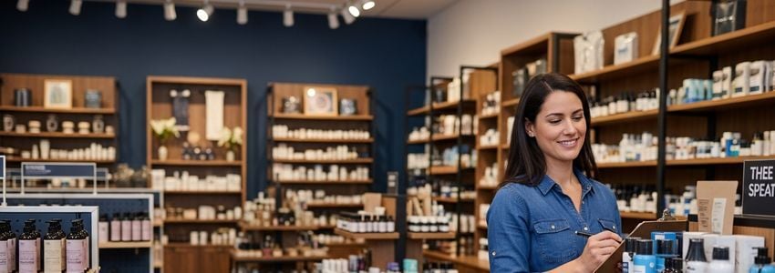 Tennessee retail store owner reviewing inventory on shelves - inventory loans for Tennessee retailers