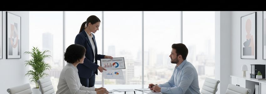 Financial advisor explaining total business loan cost to business owner