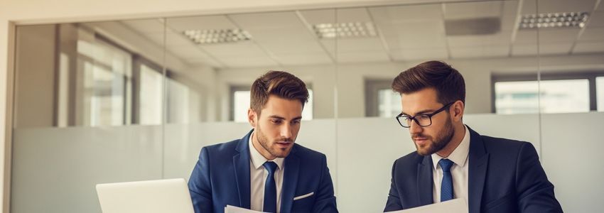Business team reviewing trade show strategy and financing plan at a conference table
