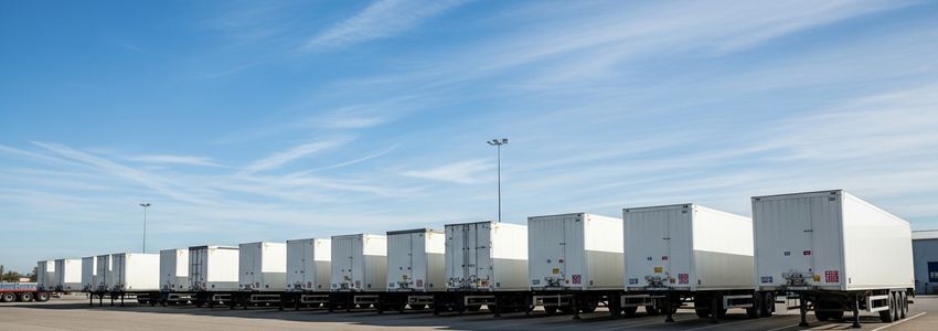 Business owner reviewing trailer financing documents at fleet yard