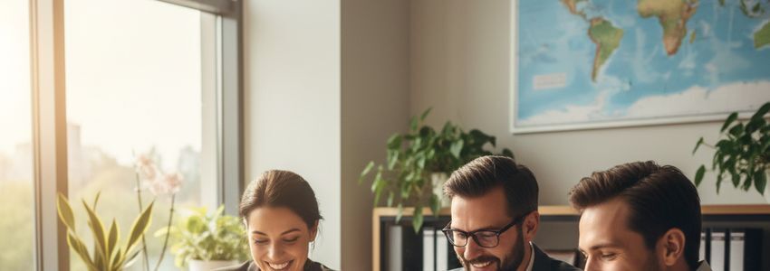 Travel agency consultants meeting with clients to discuss travel and tourism business financing options