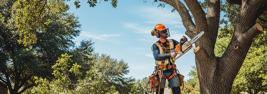 Tree service arborist trimming branches - professional franchise operations