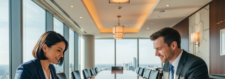 Hotel franchise owner reviewing financing documents with lender