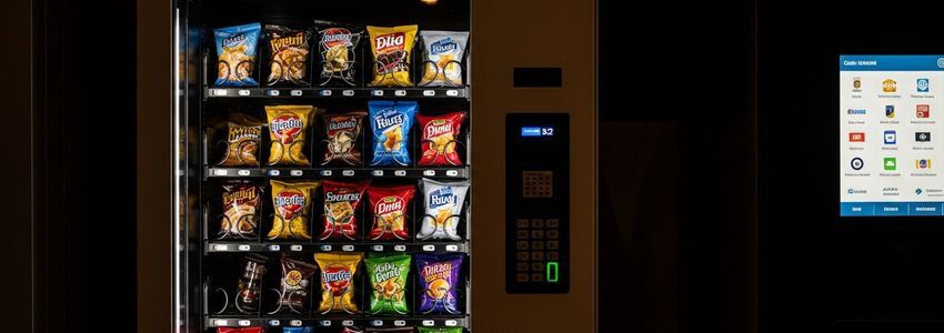 Modern cashless vending machine at a truck stop highway location