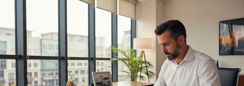 Professional trucking business owner reviewing financing options for fleet expansion