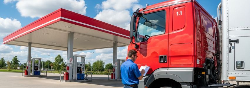 Trucking company owner reviewing freight invoices and factoring documentation