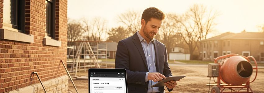 Tuckpointing business owner reviewing financing documents at a job site