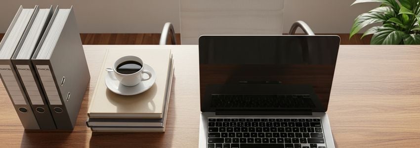 Business owner reviewing UCC financing documents with advisor in a modern office setting