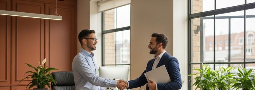 Small business owner and financial advisor reviewing unsecured line of credit options at a professional office