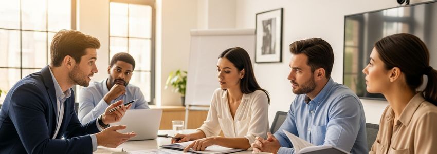 Small business team reviewing financing options for an unsecured business line of credit
