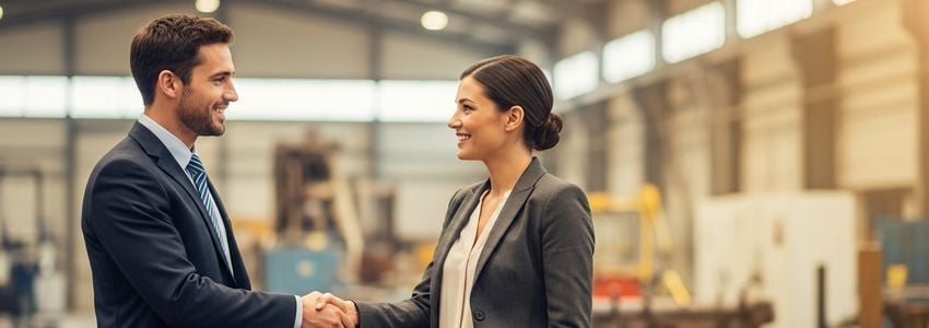 Business professionals discussing used equipment financing options