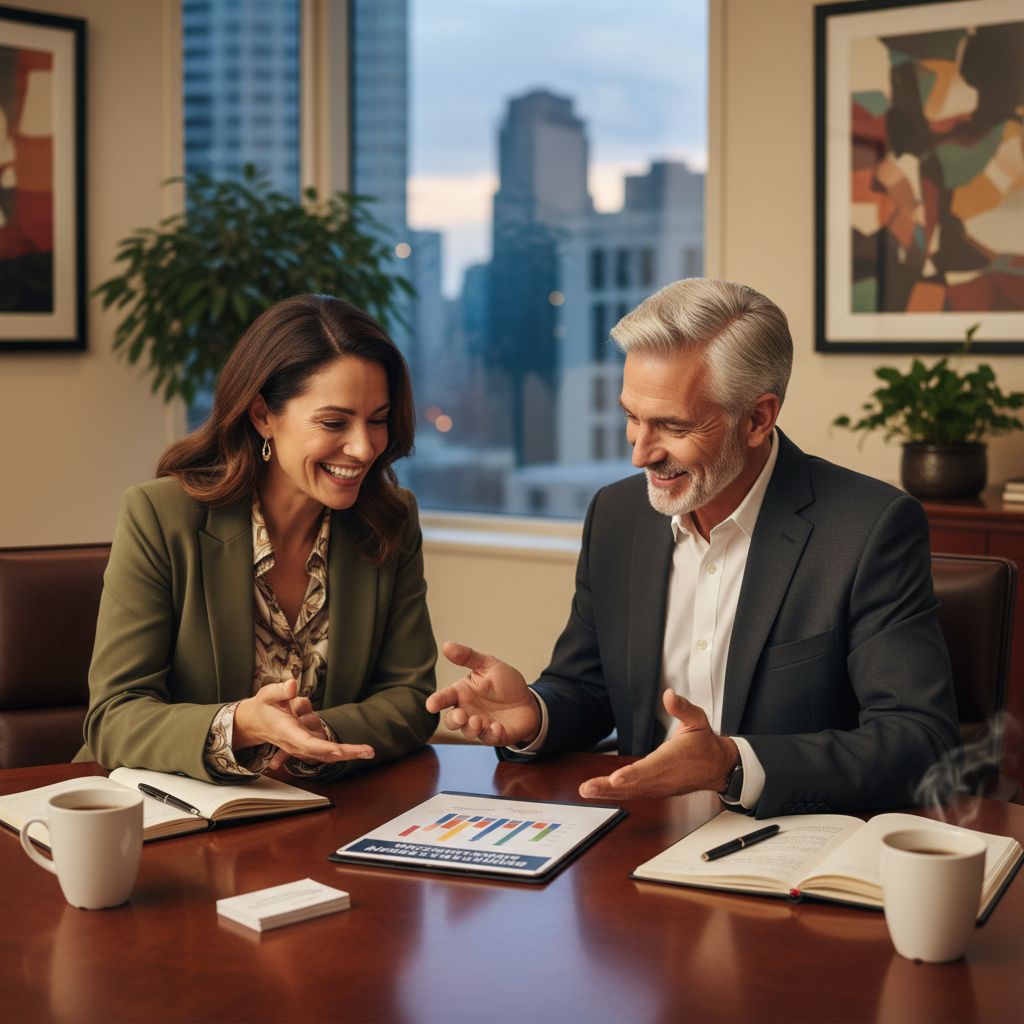 Small business owner meeting with financial advisor to review business credit building plan