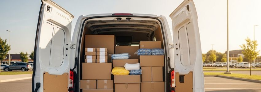 Fleet of delivery vans ready for community outreach program operations