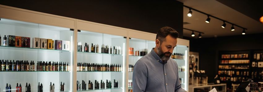 Vape shop owner reviewing business loan financing options with a funding specialist