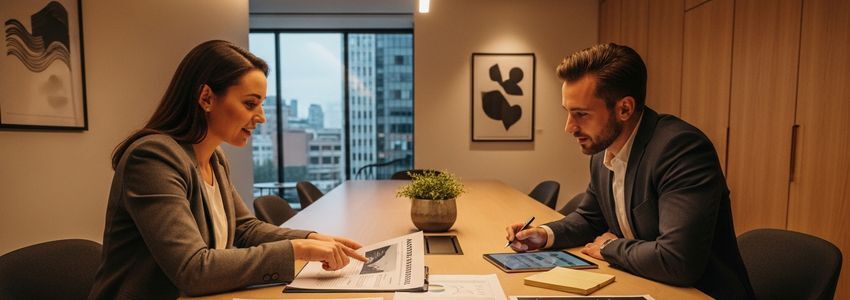 Business owner and advisor reviewing financing alternatives to venture capital at a modern office table