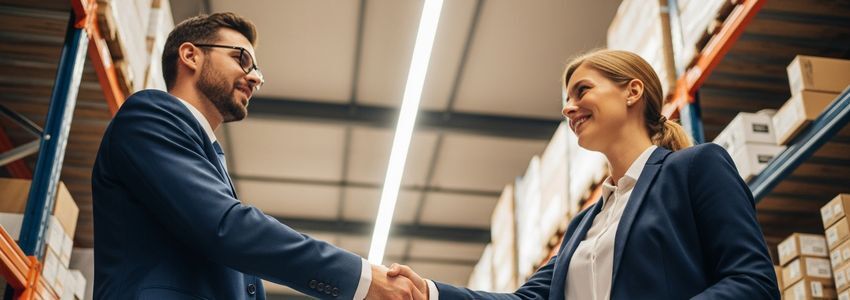 Business professionals shaking hands to finalize a vendor agreement, illustrating supplier relationships enabled by business credit lines