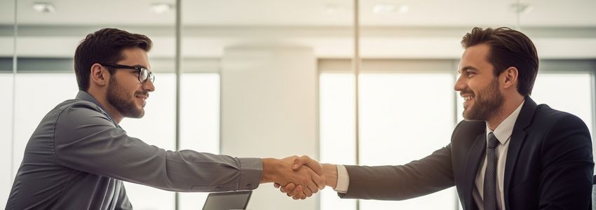 Two business professionals shaking hands to close a vendor deal, representing how a credit line enables better vendor negotiations