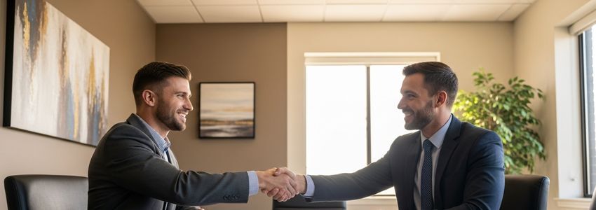 Veteran business owner shaking hands with lender to secure a veteran-owned business loan