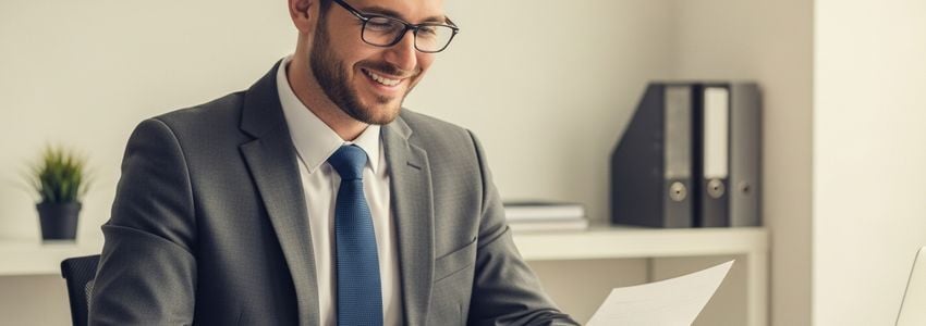 Veterinarian reviewing commercial property loan documents with a business financing specialist