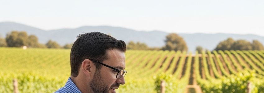 Vineyard owner reviewing business loan options with a financial advisor