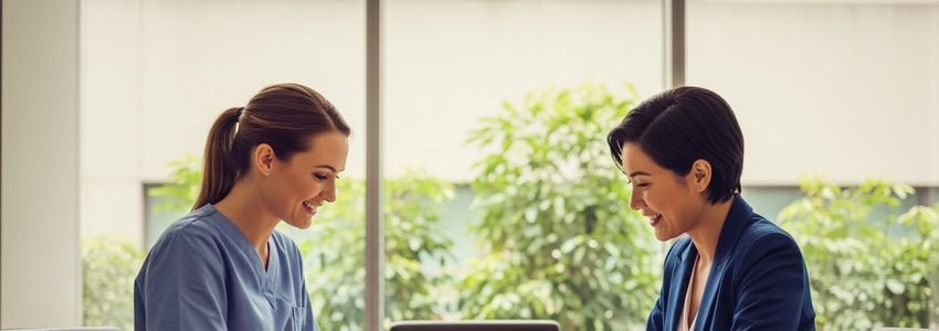 Business owner reviewing senior care franchise documents in a professional office setting
