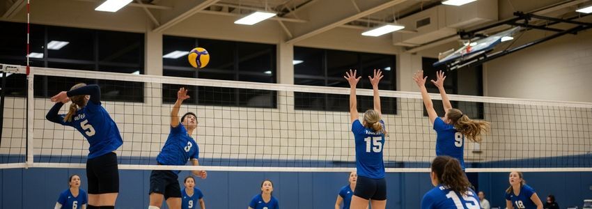 volleyball club owner reviewing business loan options at a sports facility