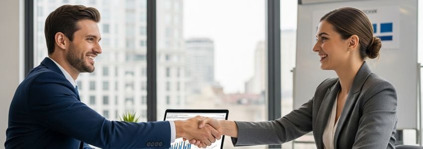 Business professionals reviewing loan documents in a Warren Michigan office