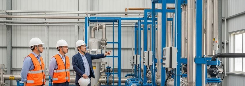 Industrial wastewater treatment equipment and filtration systems at a manufacturing facility