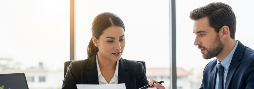 Business owner reviewing working capital loan documents at office desk during rapid growth cycle