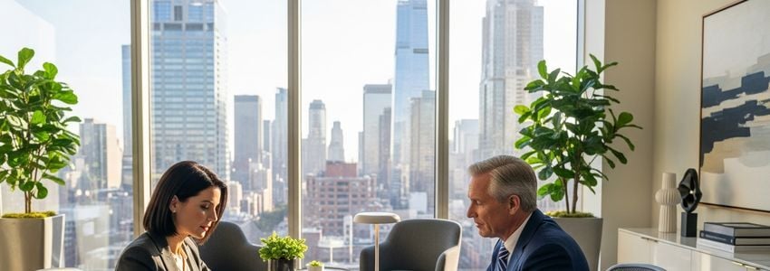 Wealth management firm owners reviewing business loan financing options