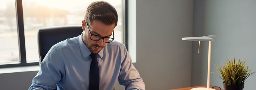 Well drilling business owner reviewing financing documents